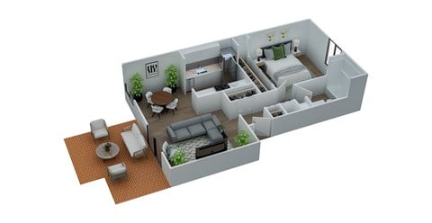Floor plan for 1 bed, 1 bath, 615 sqft